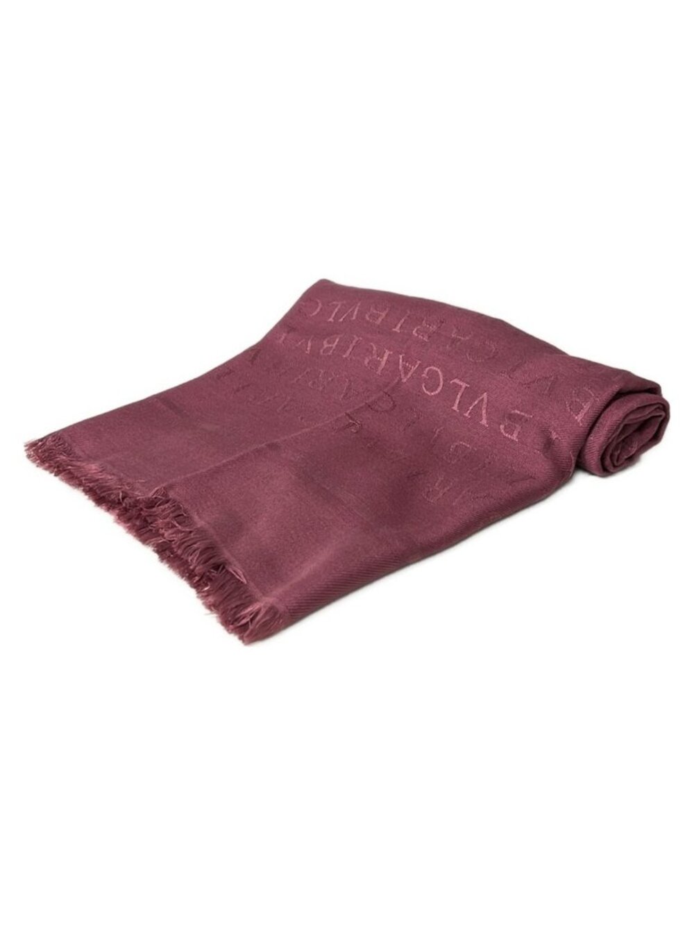 Bvlgari Shawl Logomania Purple Fringe Wool Silk Scarf